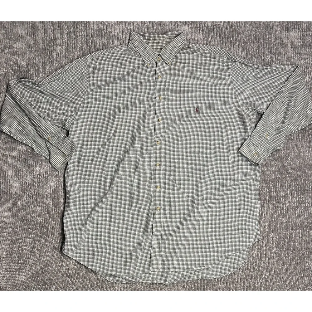 Men's Polo Ralph Lauren White Green Plaid Button Down 3XLT
